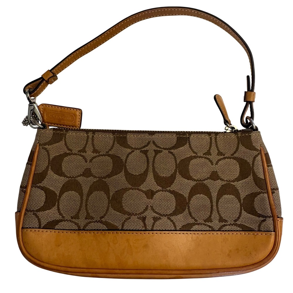 Vintage Coach Signature Demi Canvas Leather Y2K Shoulder Bag Brown Tan 6094 - Picture 7 of 16